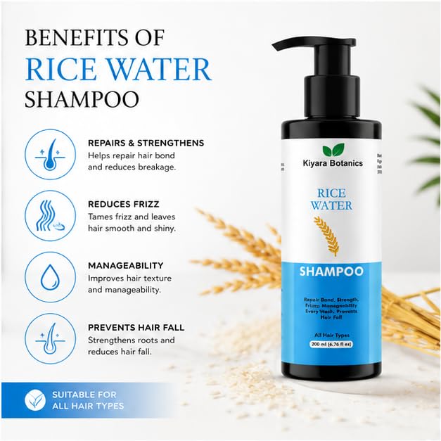 Rice Water Shampoo for Hair Strength & Smoothness | Helps Reduce Frizz & Hair Fall | Nourishing Hair Cleanser for Dry, Damaged & Weak Hair | Suitable for All Hair Types | 200ml