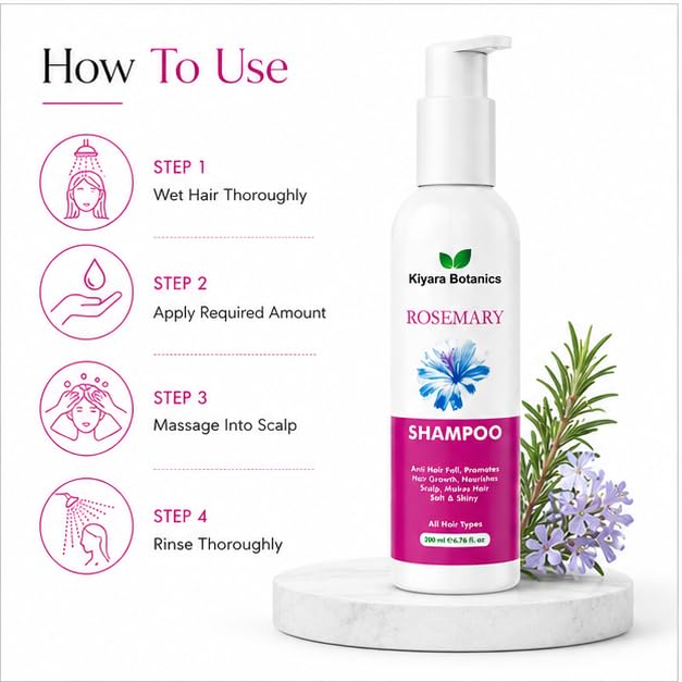 Rosemary Shampoo for Hair Fall Control & Hair Growth Support, Nourishing Scalp Cleanser for Soft Smooth Shiny Hair, Suitable for All Hair Types, 200ml