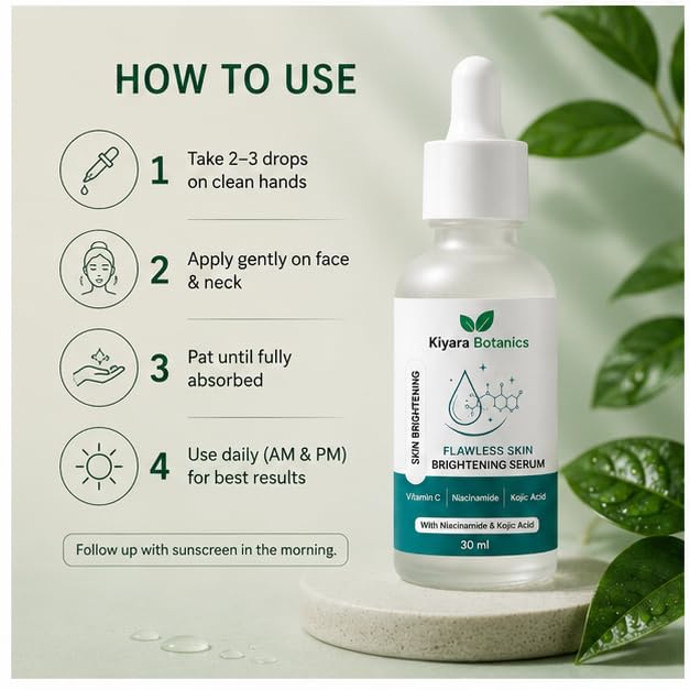 Flawless Skin Brightening Serum with Vitamin C, Niacinamide & Kojic Acid | Helps Improve Skin Radiance, Evens Skin Tone & Reduces Dullness | Lightweight Daily Face Serum for Men & Women | 30ml