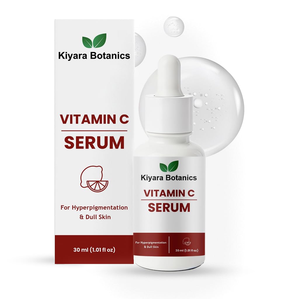 Kiyara Botanics Vitamin C Serum for Hyperpigmentation, Dark Spots and Dull Skin, Paraben Free Formula, Unscented, 30ml