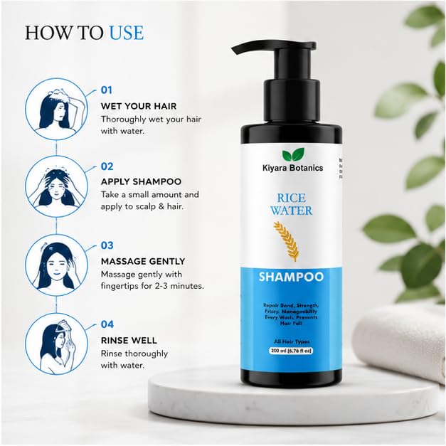 Rice Water Shampoo for Hair Strength & Smoothness | Helps Reduce Frizz & Hair Fall | Nourishing Hair Cleanser for Dry, Damaged & Weak Hair | Suitable for All Hair Types | 200ml