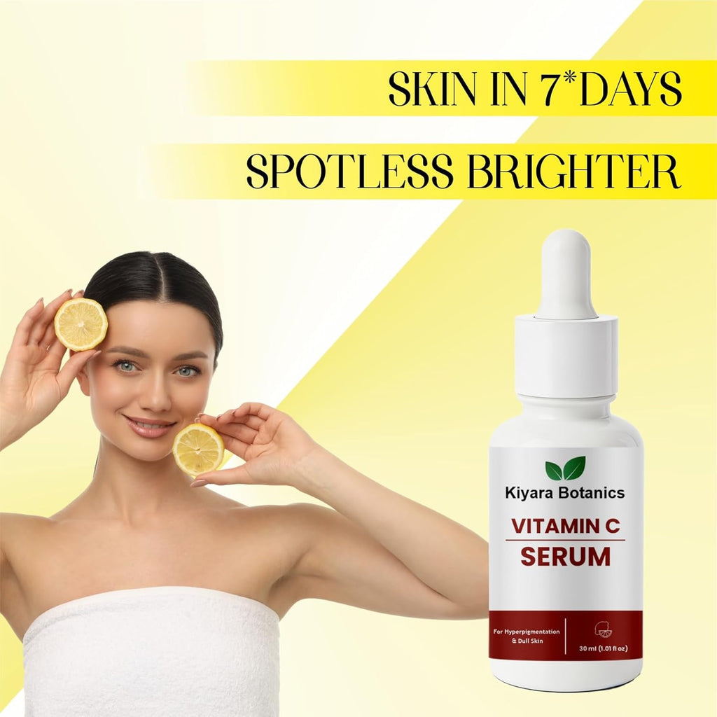 Kiyara Botanics Vitamin C Serum for Hyperpigmentation, Dark Spots and Dull Skin, Paraben Free Formula, Unscented, 30ml