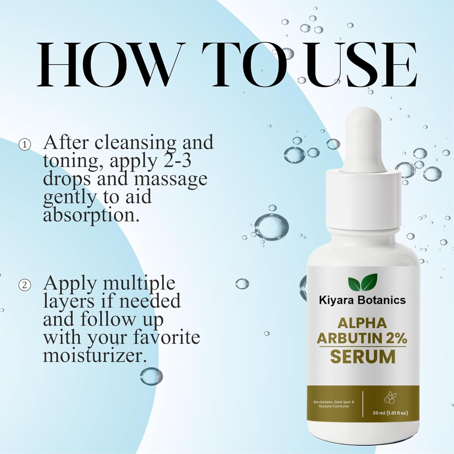 Kiyara Botanics Alpha Arbutin 2% Serum, Revitalizer Dark Spot and Texture Corrector, 30ml