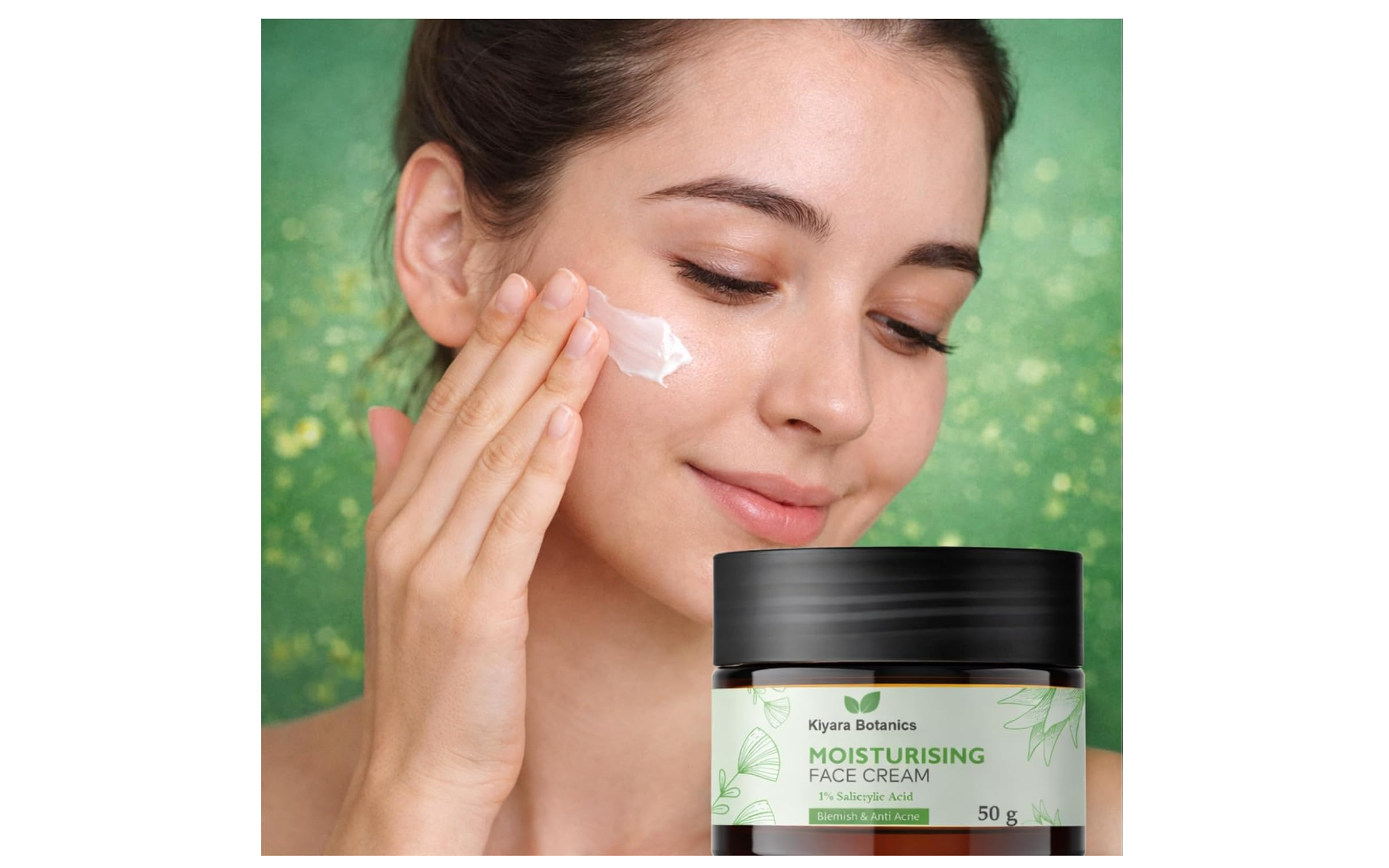 Kiyara Botanics Moisturising Face Cream with 1% Salicylic Acid for Acne & Blemish Control - Lightweight Hydrating Anti-Acne Cream for Clear, Smooth, Oil-Free Skin