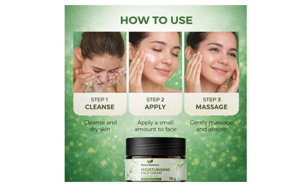 Kiyara Botanics Moisturising Face Cream with 1% Salicylic Acid for Acne & Blemish Control - Lightweight Hydrating Anti-Acne Cream for Clear, Smooth, Oil-Free Skin