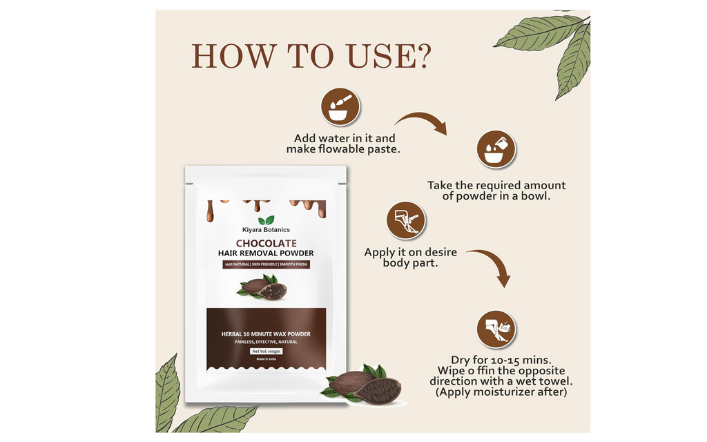 Kiyara Botanics Chocolate Hair Removal Powder, Herbal Wax, 100% Natural, All Skin Types, 100g