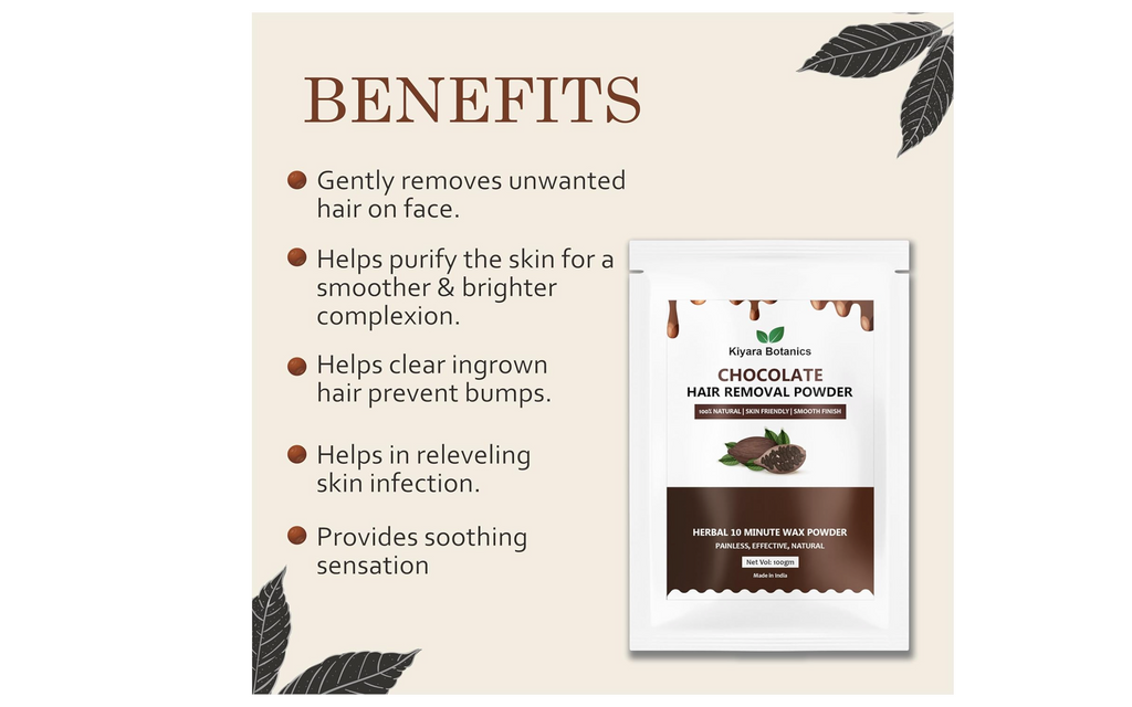 Kiyara Botanics Chocolate Hair Removal Powder, Herbal Wax, 100% Natural, All Skin Types, 100g