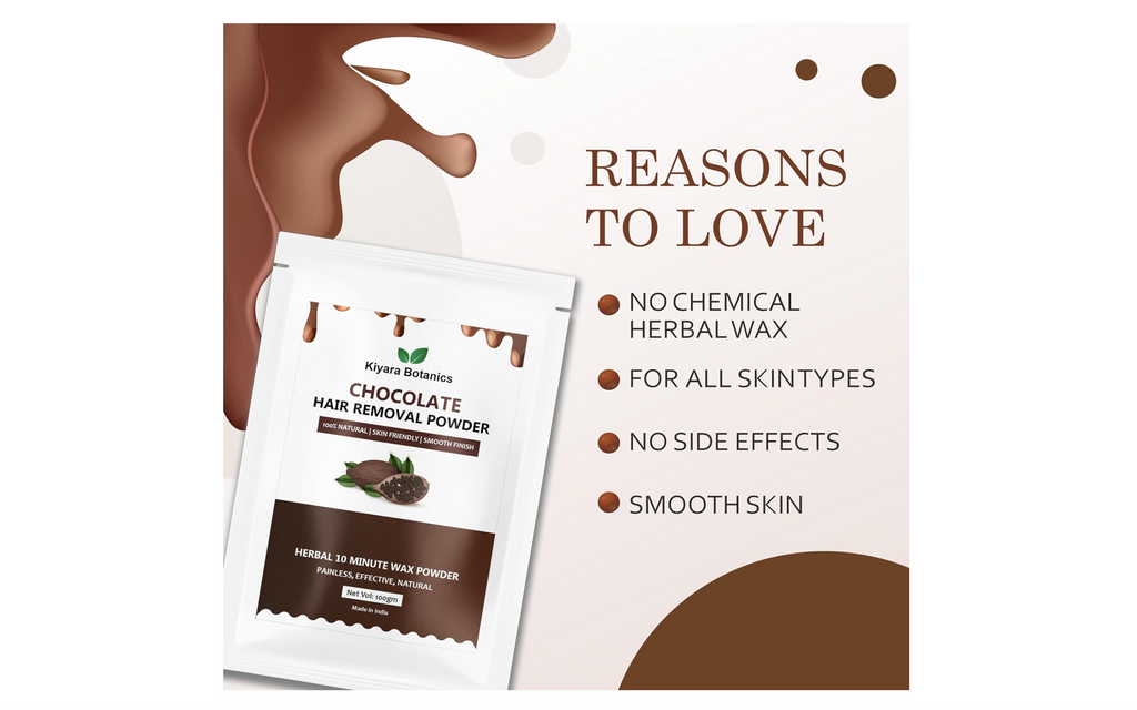 Kiyara Botanics Chocolate Hair Removal Powder, Herbal Wax, 100% Natural, All Skin Types, 100g