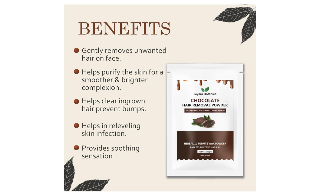 Kiyara Botanics Chocolate Hair Removal Powder, Herbal Wax, 100% Natural, All Skin Types, 100g