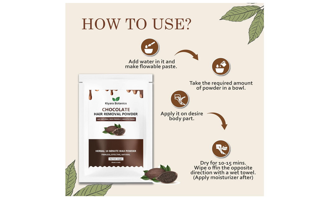 Kiyara Botanics Chocolate Hair Removal Powder, Herbal Wax, 100% Natural, All Skin Types, 100g