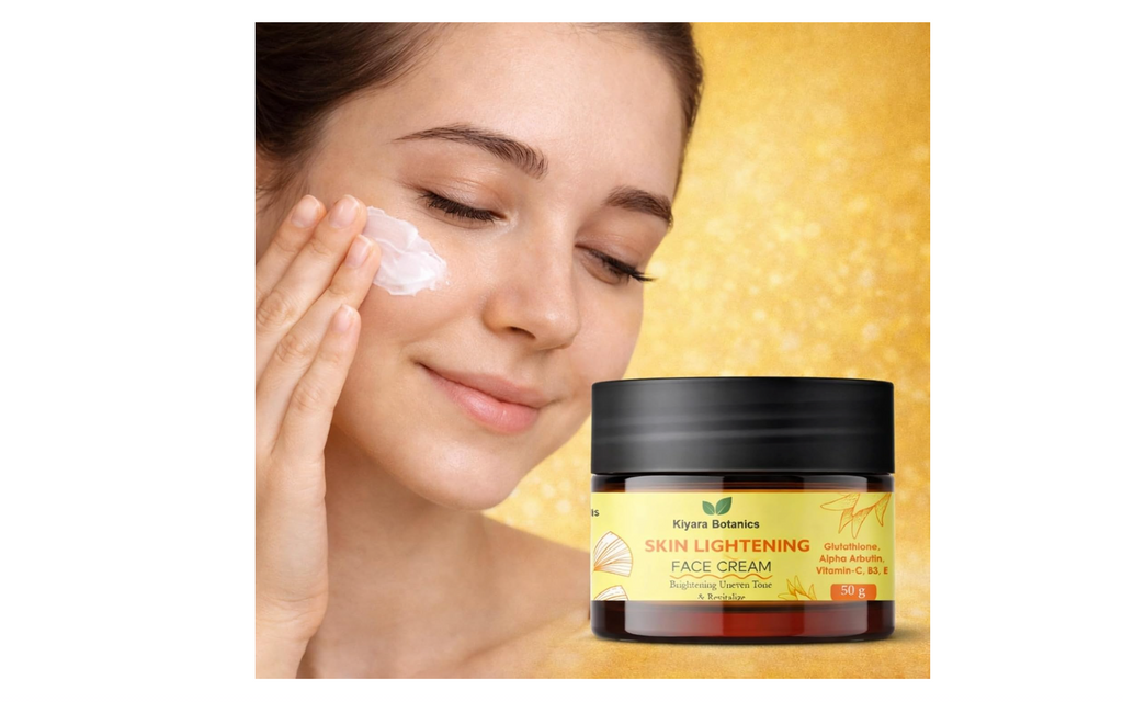 Kiyara Botanics Skin Lightening Face Cream with Glutathione, Alpha Arbutin, Vitamin C, B3 & E - Brightening Cream for Dark Spots, Pigmentation & Even Skin Tone (50g)