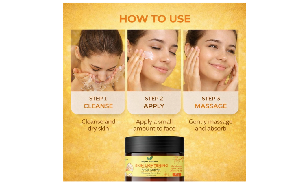 Kiyara Botanics Skin Lightening Face Cream with Glutathione, Alpha Arbutin, Vitamin C, B3 & E - Brightening Cream for Dark Spots, Pigmentation & Even Skin Tone (50g)