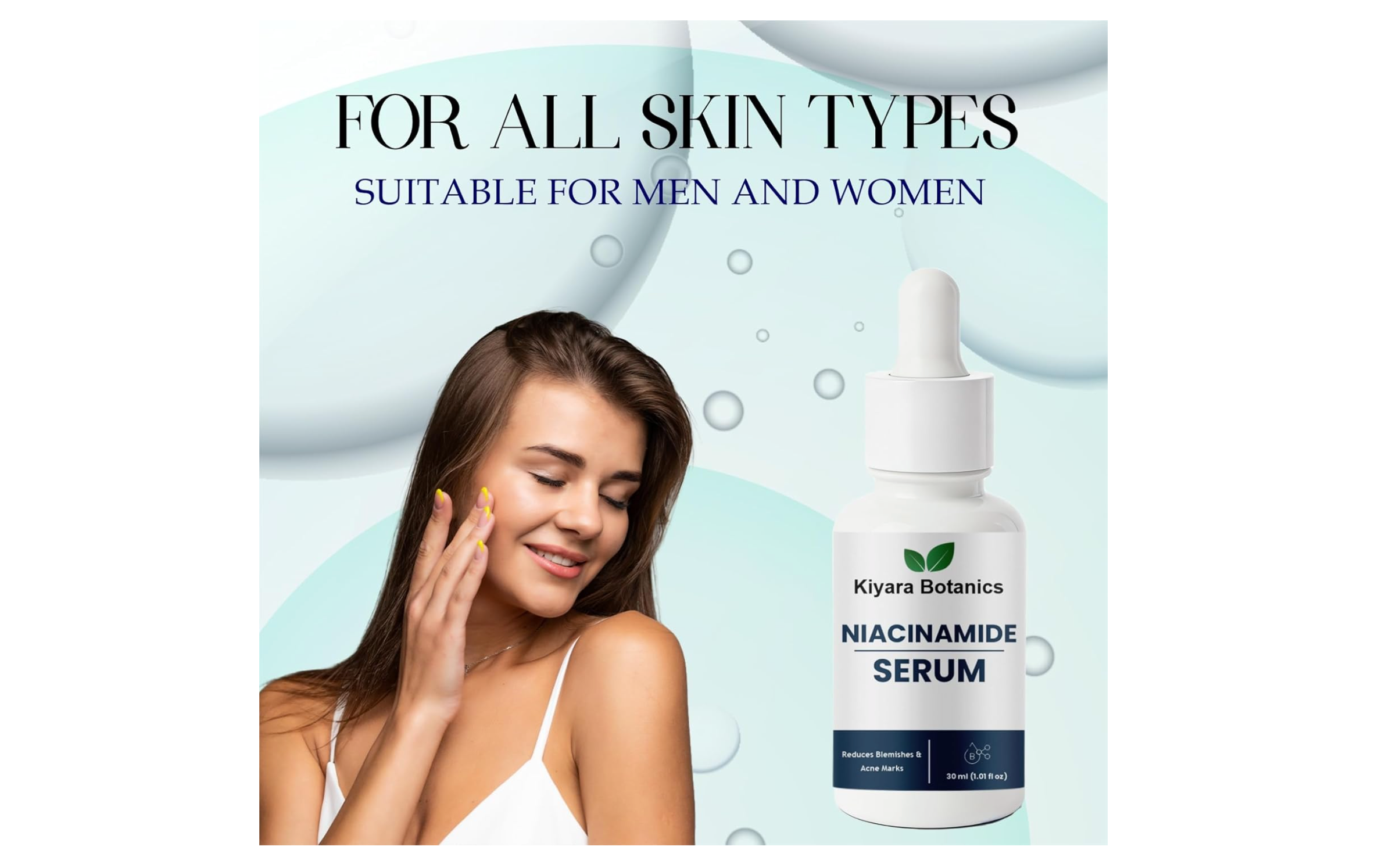 Kiyara Botanics Niacinamide Serum, 30ml, Natural Glow Formula, Minimizes Pores, Reduces Blemishes, Lightens Pigmentation, AM PM Use