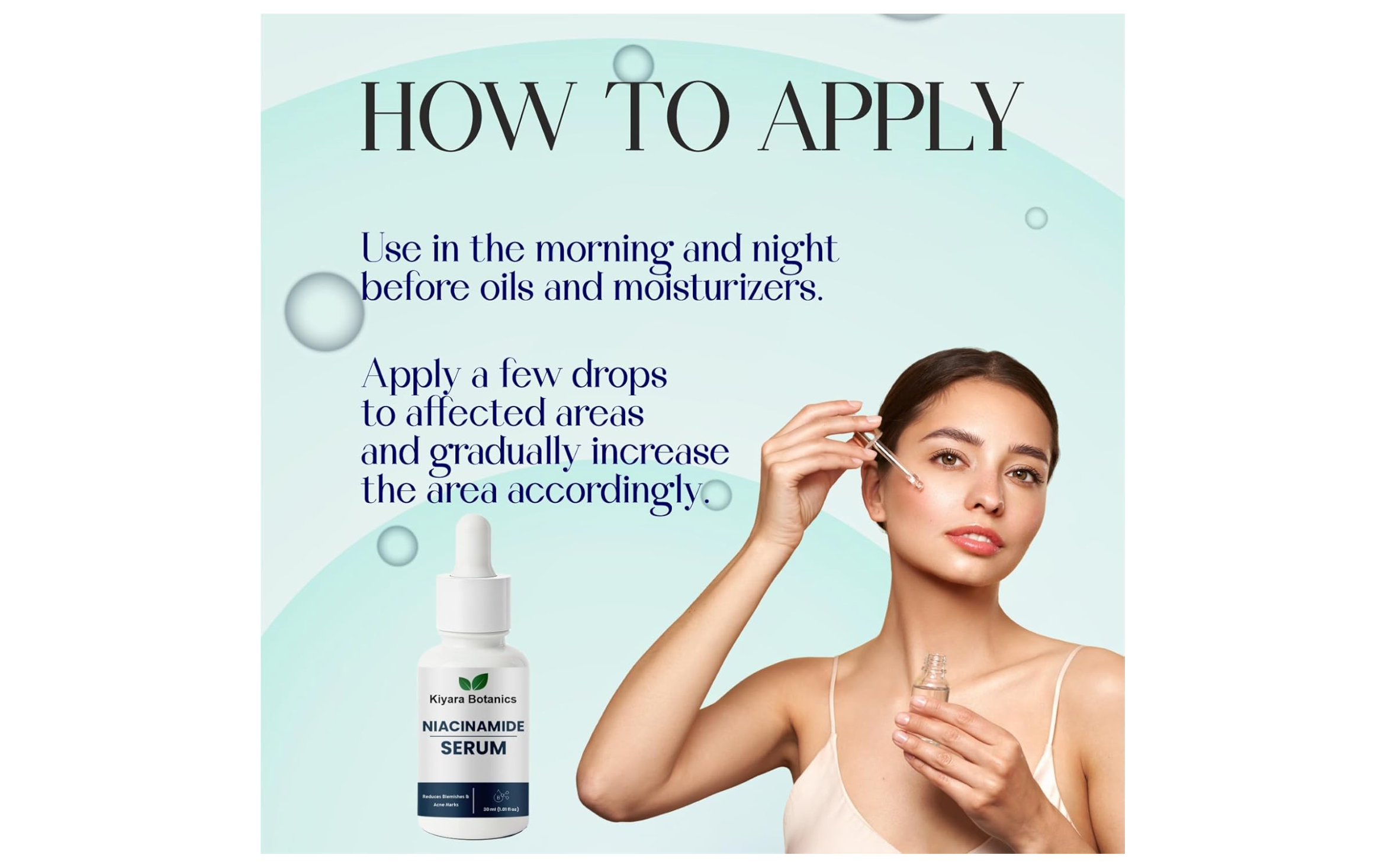 Kiyara Botanics Niacinamide Serum, 30ml, Natural Glow Formula, Minimizes Pores, Reduces Blemishes, Lightens Pigmentation, AM PM Use