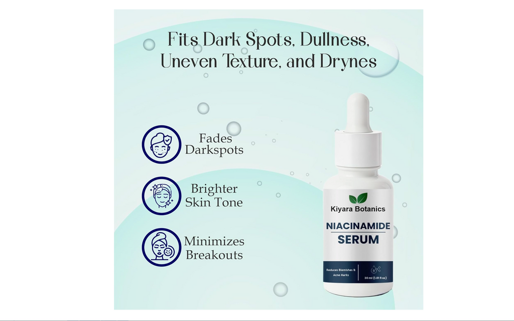 Kiyara Botanics Niacinamide Serum, 30ml, Natural Glow Formula, Minimizes Pores, Reduces Blemishes, Lightens Pigmentation, AM PM Use