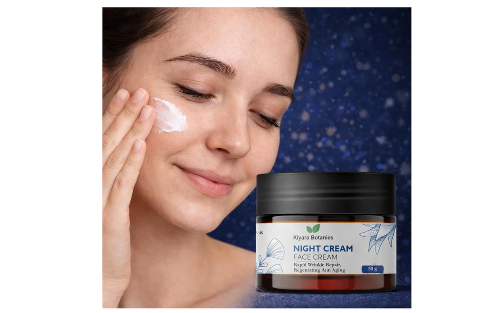 Kiyara Botanics Night Cream for Face - Anti Aging & Wrinkle Repair Cream - Deep Hydrating Overnight Moisturizer for Skin Regeneration, Smooth, Firm & Youthful Glow (50g)