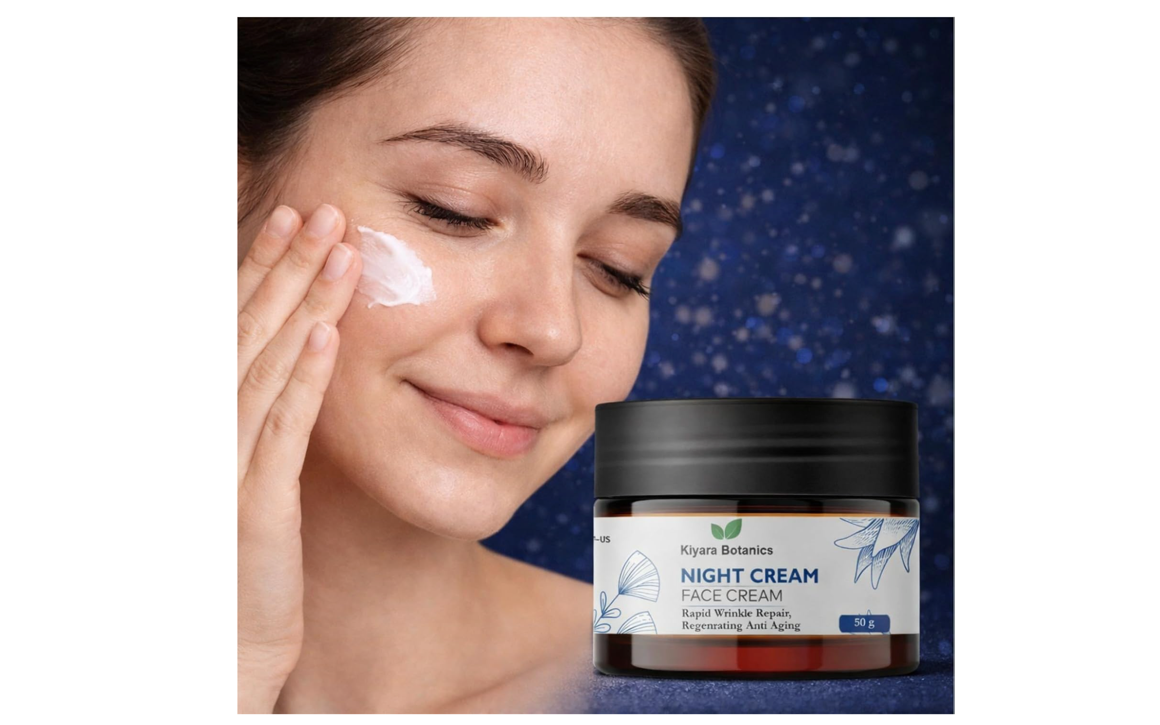 Kiyara Botanics Night Cream for Face - Anti Aging & Wrinkle Repair Cream - Deep Hydrating Overnight Moisturizer for Skin Regeneration, Smooth, Firm & Youthful Glow (50g)