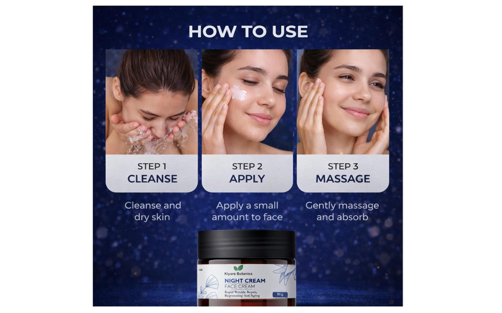 Kiyara Botanics Night Cream for Face - Anti Aging & Wrinkle Repair Cream - Deep Hydrating Overnight Moisturizer for Skin Regeneration, Smooth, Firm & Youthful Glow (50g)
