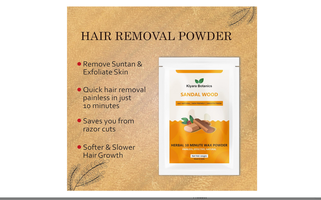 Kiyara Botanics Sandalwood Herbal Wax Powder, 100% Natural, Skin Friendly, Painless Hair Removal, 100g
