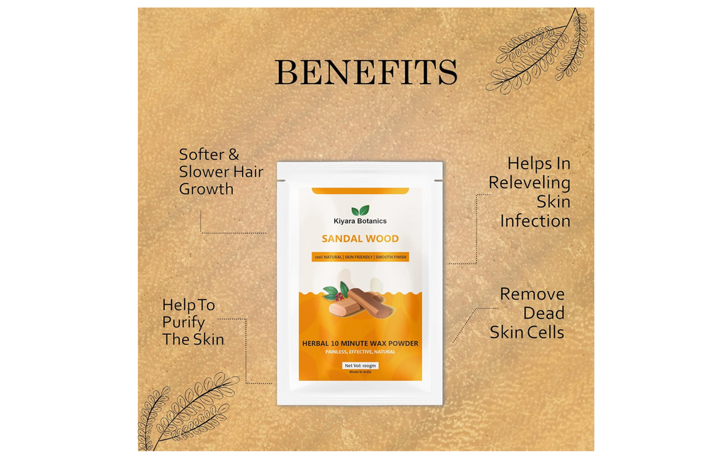 Kiyara Botanics Sandalwood Herbal Wax Powder, 100% Natural, Skin Friendly, Painless Hair Removal, 100g