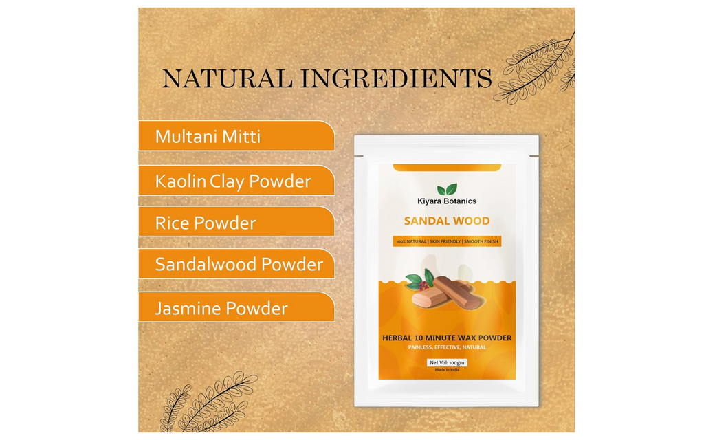 Kiyara Botanics Sandalwood Herbal Wax Powder, 100% Natural, Skin Friendly, Painless Hair Removal, 100g