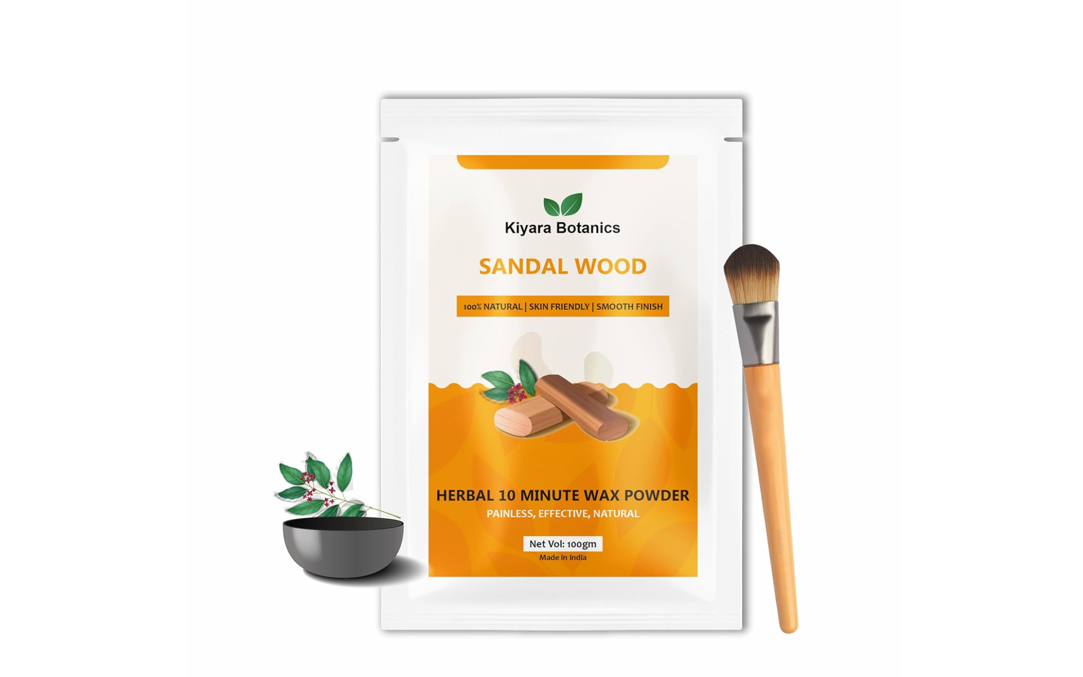 Kiyara Botanics Sandalwood Herbal Wax Powder, 100% Natural, Skin Friendly, Painless Hair Removal, 100g